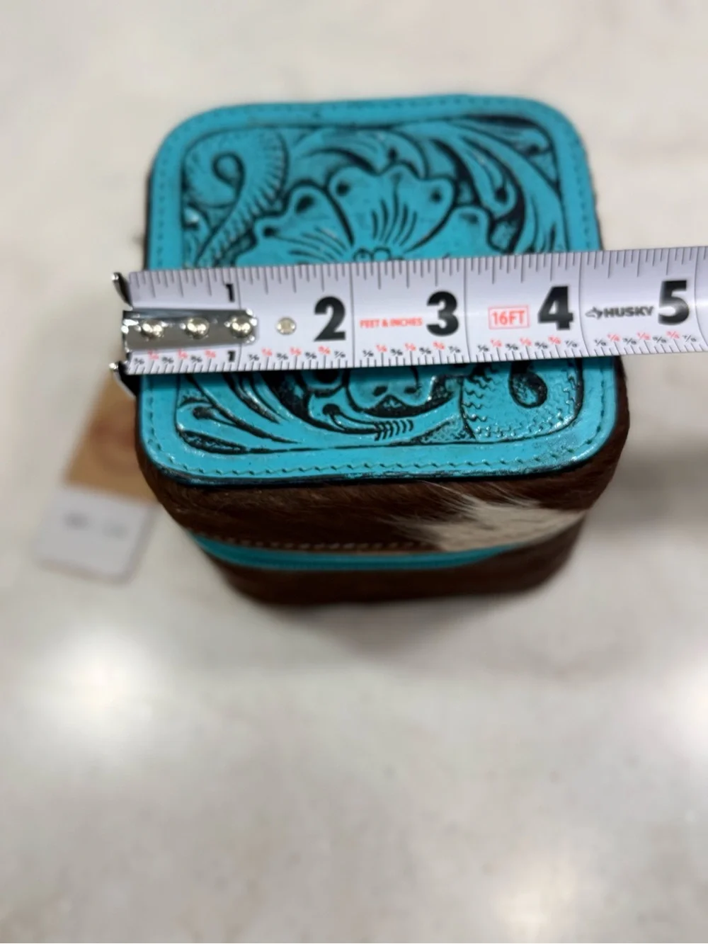 Turquoise and Brown Leatherette Jewelry Case